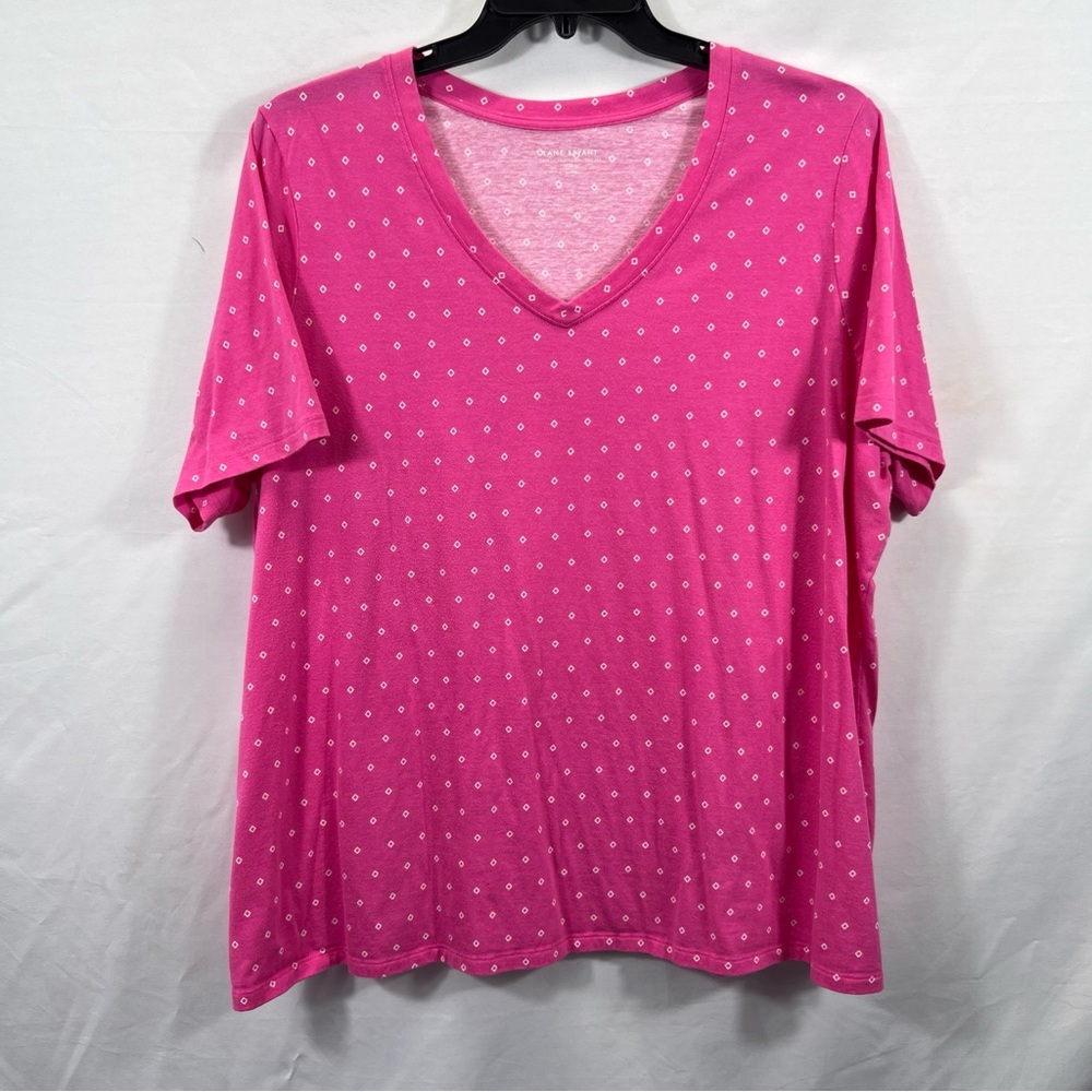 Womens Lane Bryant Pink Polka Dot V-Neck Short Sleeve Top 0895